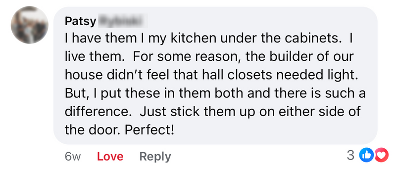 Facebook comment from a happy customer