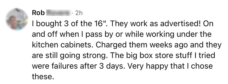 Facebook comment from a happy customer