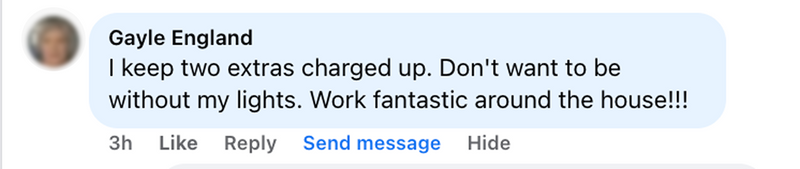 Facebook comment from a happy customer