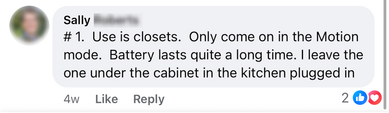 Facebook comment from a happy customer