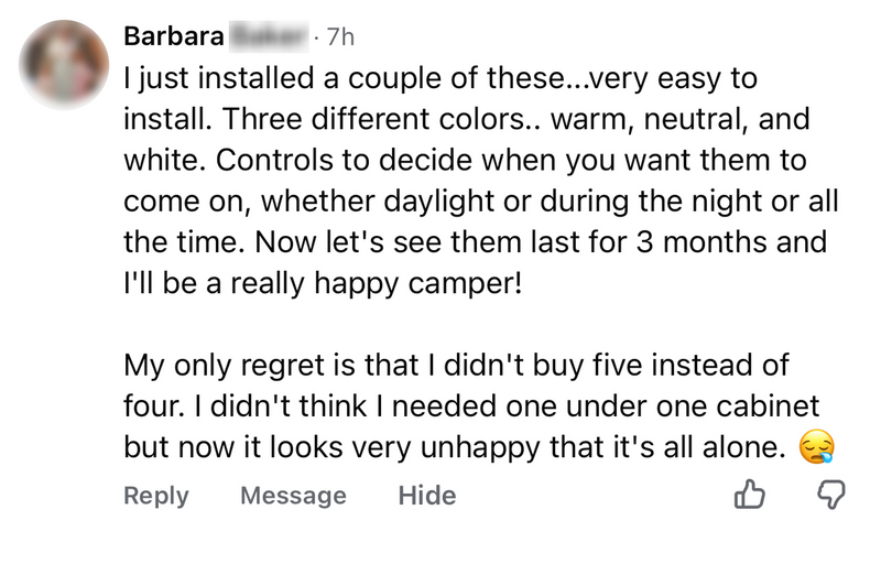 Facebook comment from a happy customer